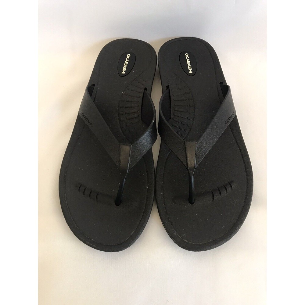 Okabashi Women's Size L 9-10 Flip Flop Ortho Style Black Flats Sandals Made USA